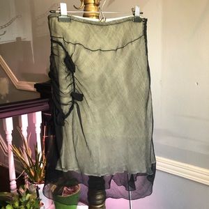 Black Mesh Skirt w/ Ruched Rose Detailing